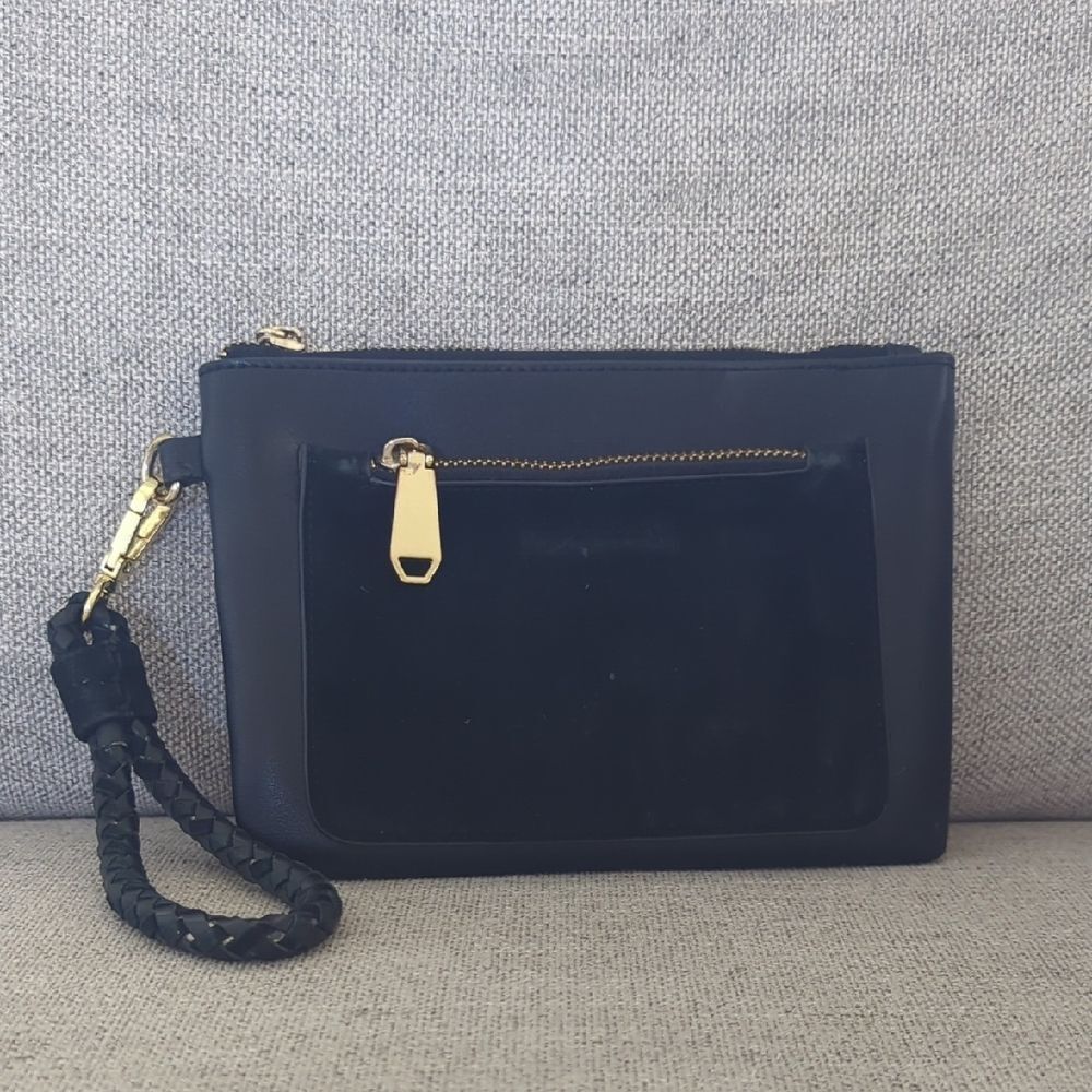 BCBGMaxAzria Black and Gold Wristlet Clutch